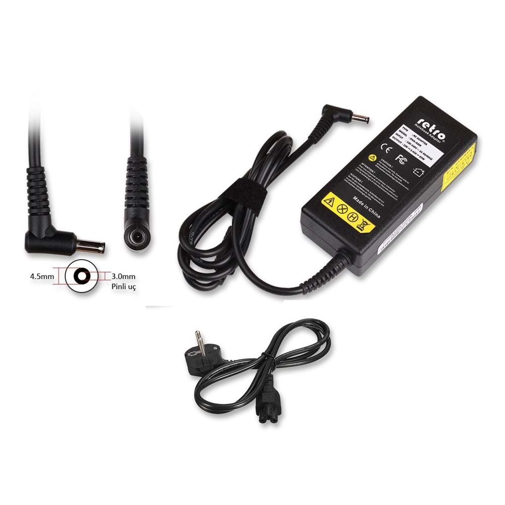 ADAPTOR DCA-AS06 19V 3.42A 65W ORTASI PINLI 4.5mm x 3.0mm