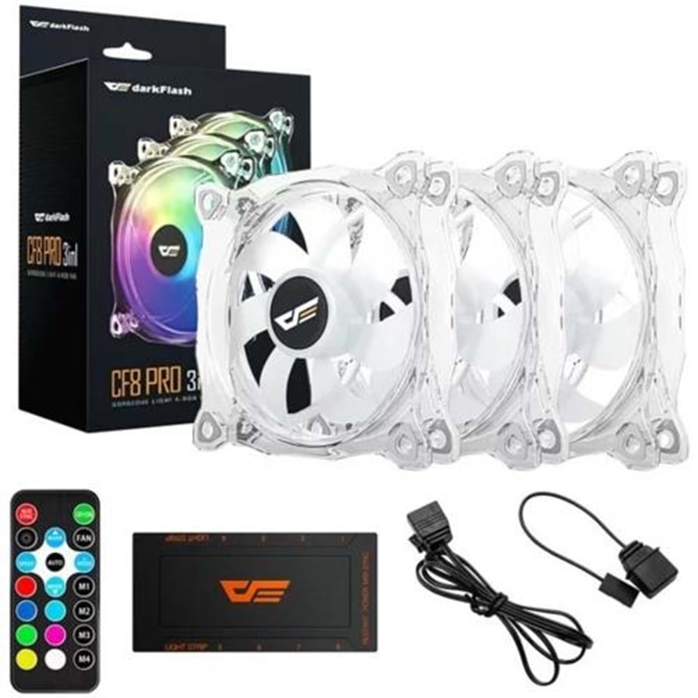 DARKFLASH CF8 PRO 3pin A-RGB 3x12cm 3LU KASA FANI + Kontrolcü + Uzakta