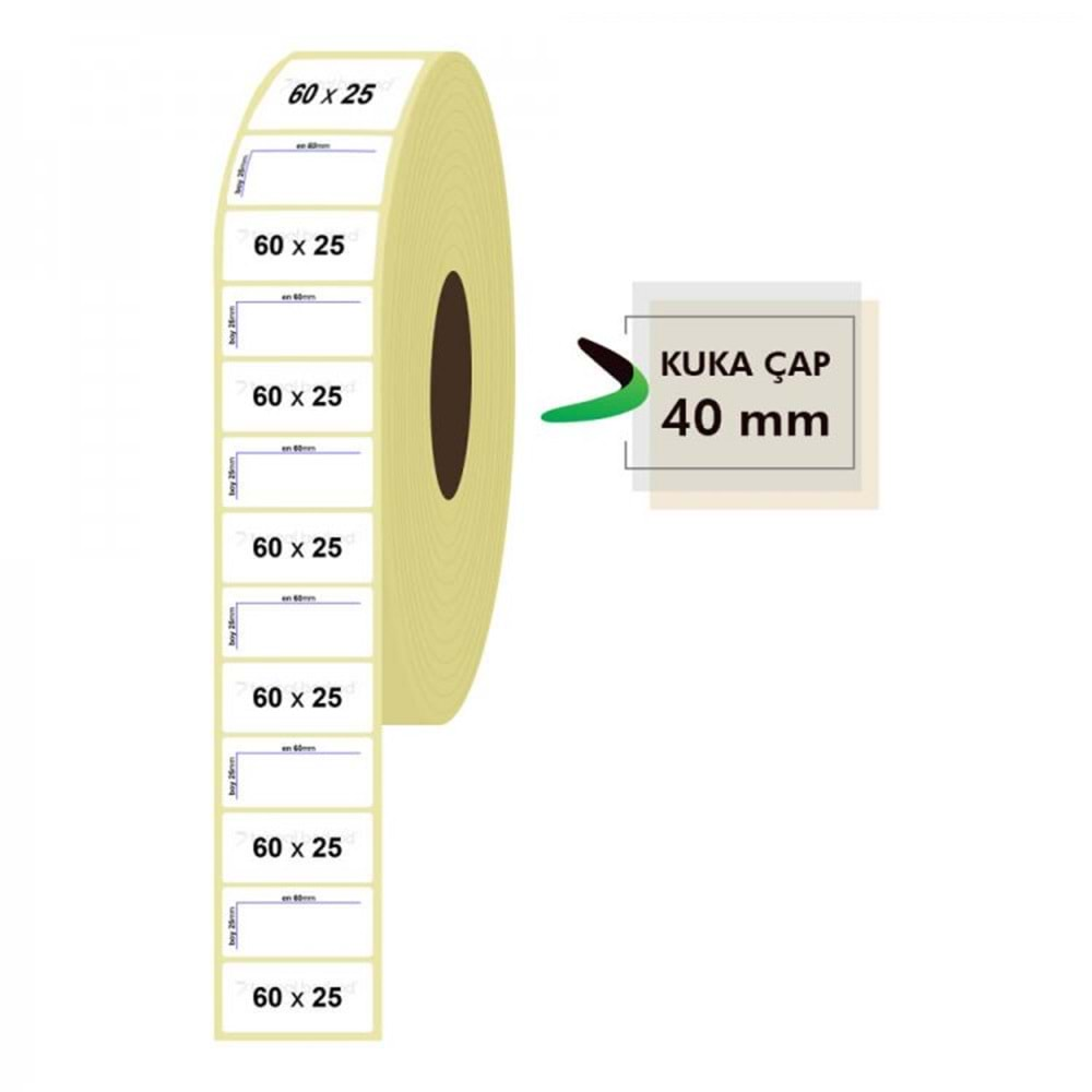 RULO KAĞIT TERMAL ETİKET 60mm X 25mm 1750 ADET