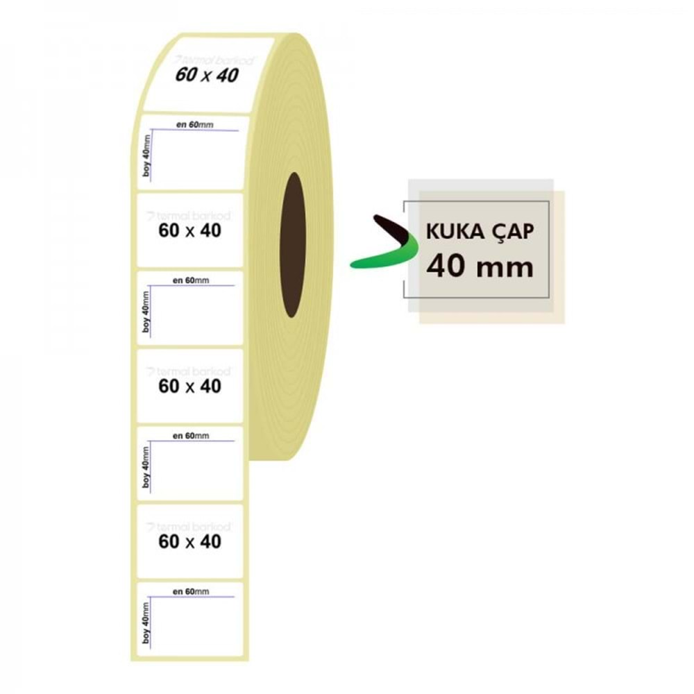 RULO KAĞIT TERMAL ETİKET 60mm X 40mm 1250 ADET