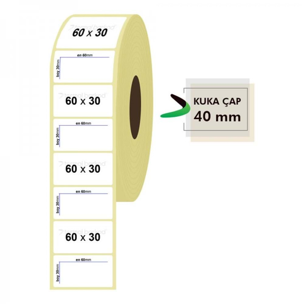 RULO KAĞIT TERMAL ETİKET 60mm X 30mm 1500 ADET