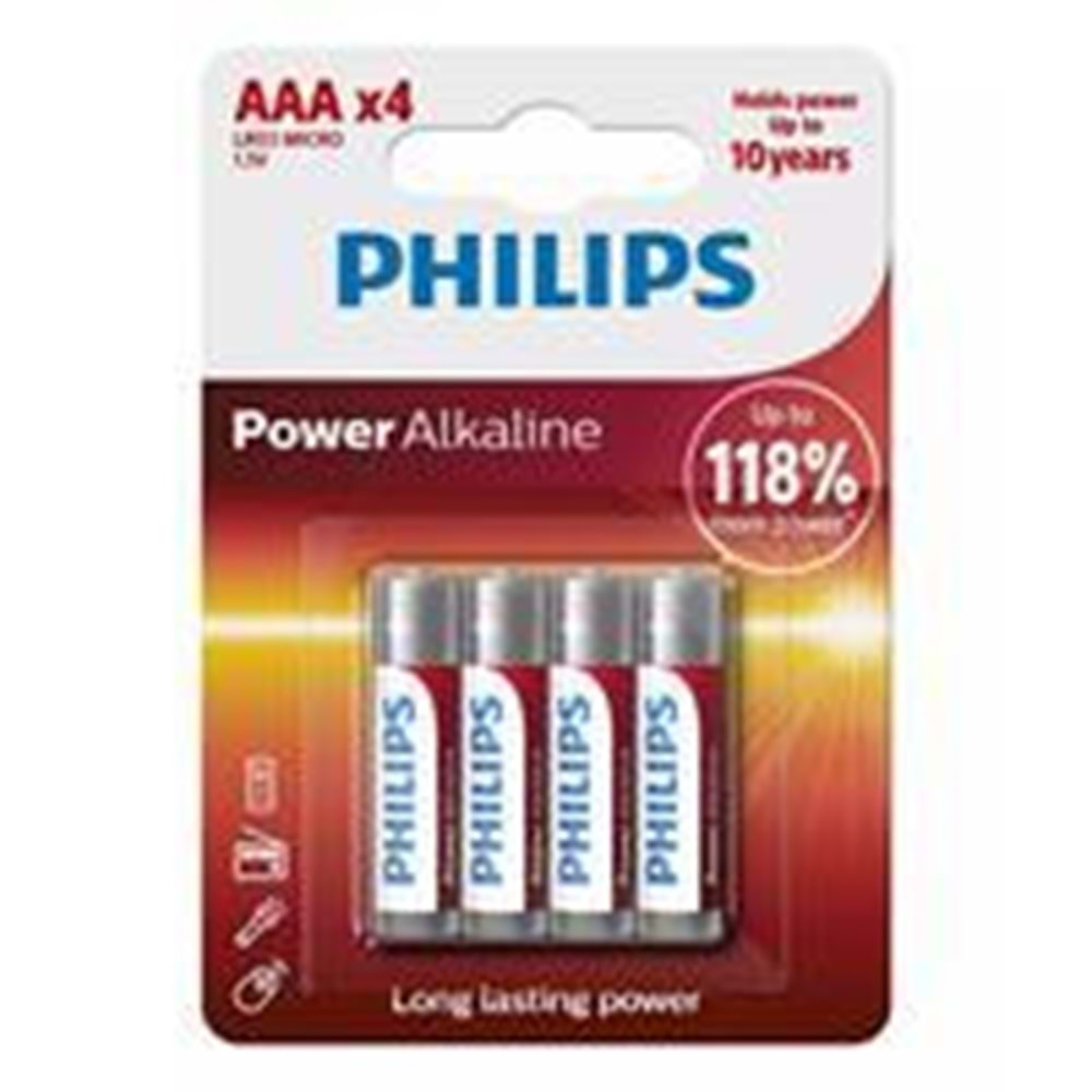 PHILIPS LR03P4B/10 POWER ALKALIN AAA 4lü İnce Pil