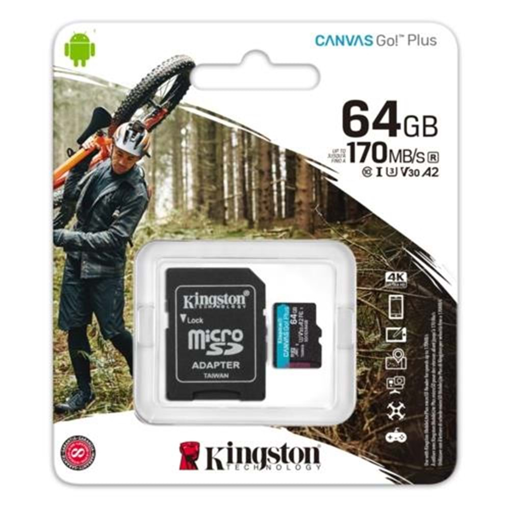 KINGSTON 64GB MICRO SD SDCG3/64GB 170/70MB/s UHS-I, U3, V30, A2