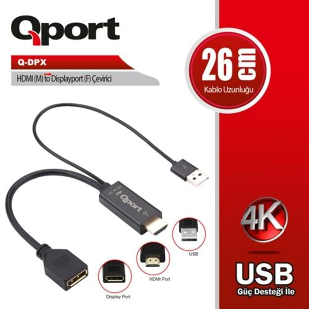 AKSESUAR QPORT Q-DPX HDMI(M) TO DISPLAY PORT(F) ÇEVİRİCİ KABLO