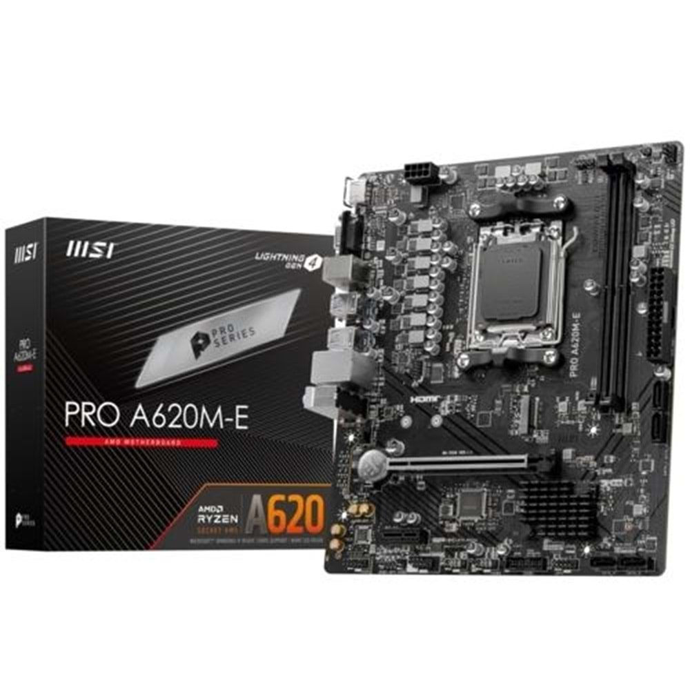 ANAKART MSI PRO A620M-E AM5 DDR5 6800(OC) HDMI, VGA, 1x M.2, USB3.2, G