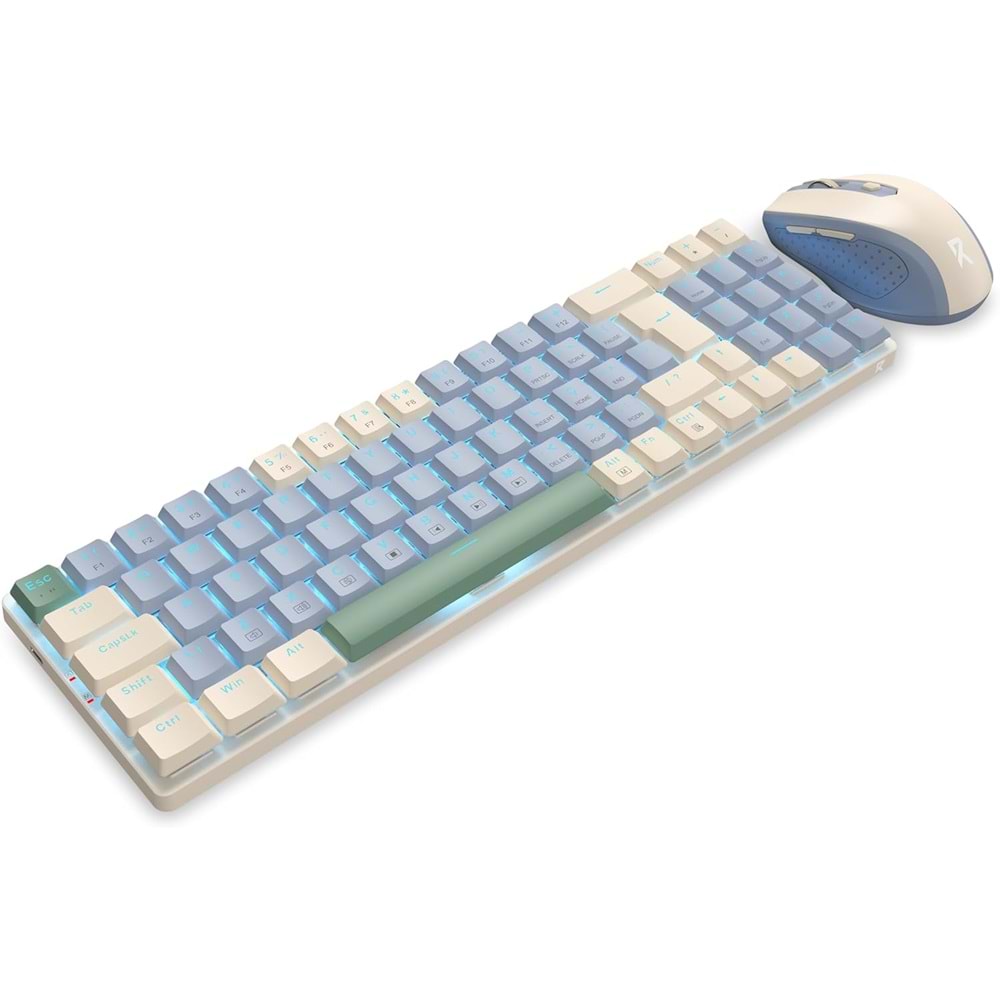REDRAGON BS-8772CB WIRELESS KEYBOARD AND MOUSE - Cream/Blue US LAYOUT