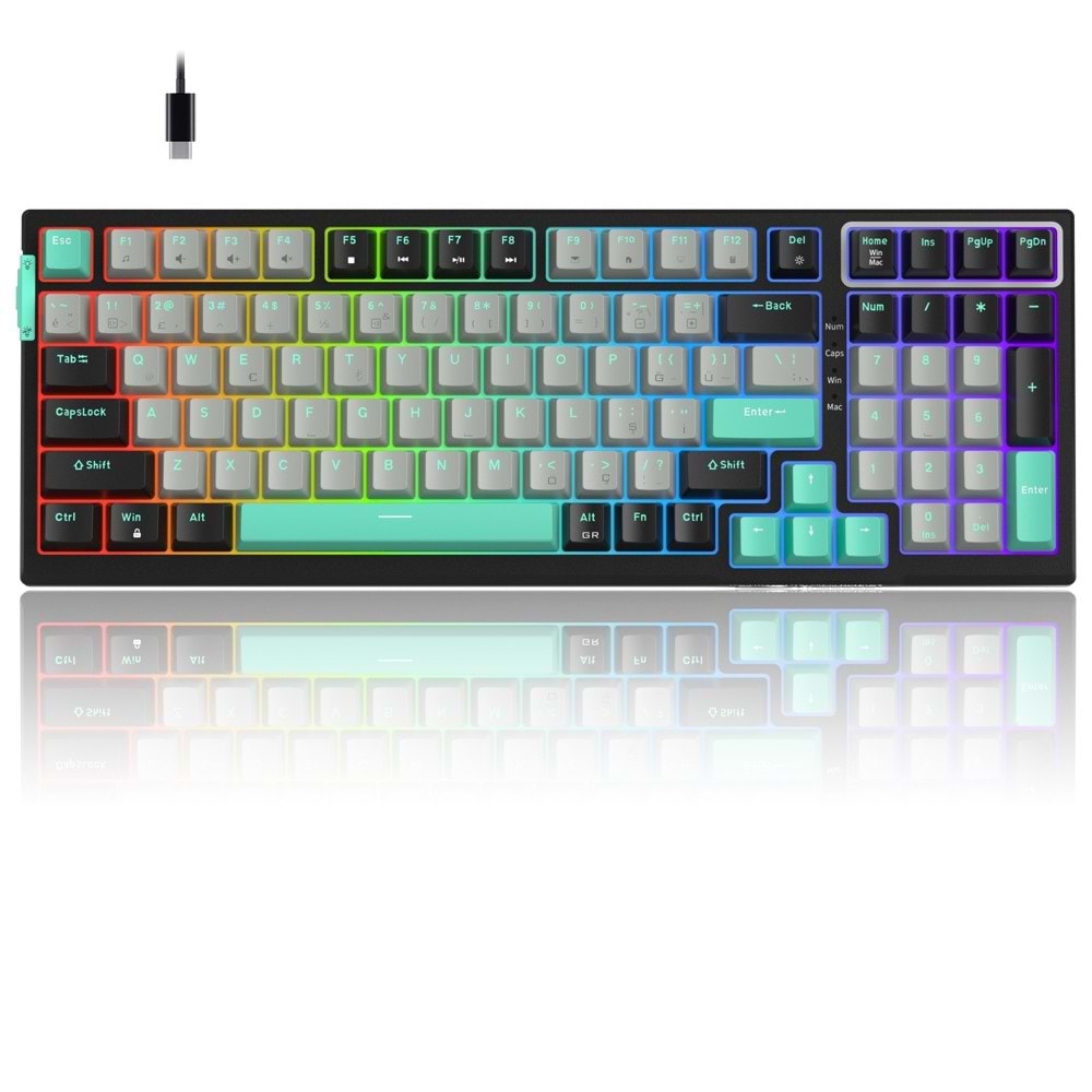 MageGee SKY98 99 Tuş Gasket RGB Hot-Swap Kablolu Siyah-Gri Gaming