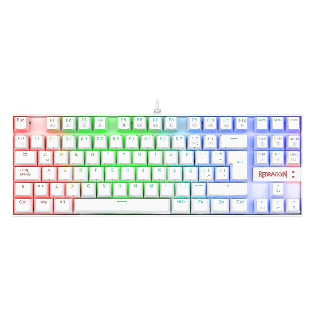 Redragon K552W-RGB Kumara Red Switch Rainbow TKL Mekanik Beyaz Kablolu