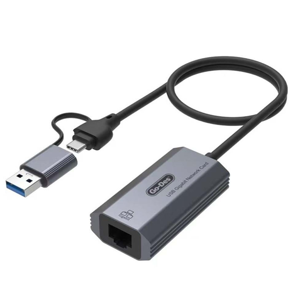 Go-Des GD-6836 RJ45 to Type-C ve USB-A Gigabit Ethernet