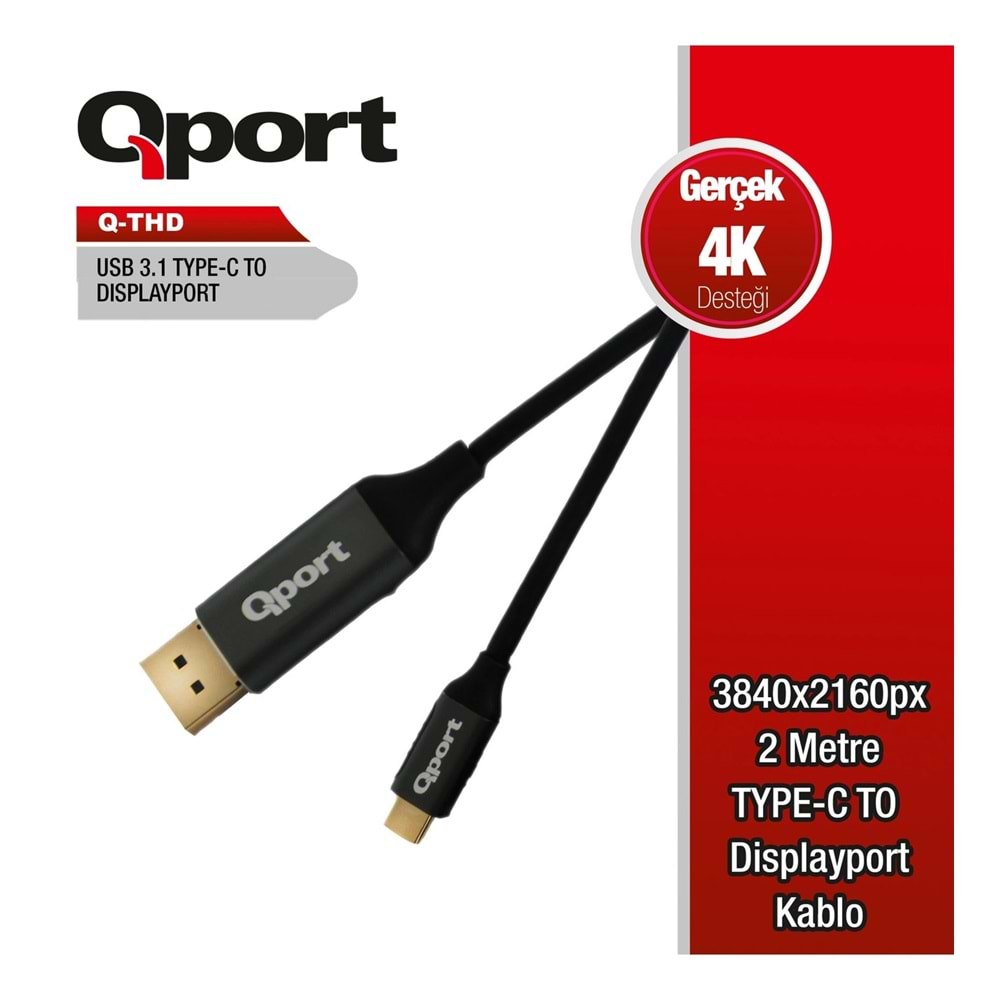 Qport Q-Thd Type-C To Display Port 4K 2Mt Cevirici Kablo