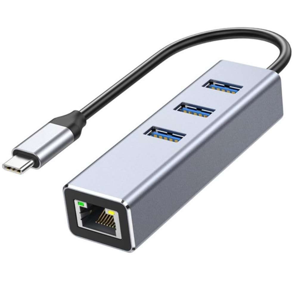 Aksesuar Type-C 3.1 to Gigabit Ethernet + 3 port USB 3.0 HUB CEVIRICI