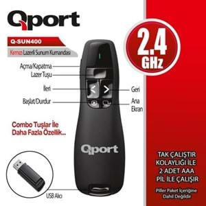 Qport Q-Sun400 Usb Lazerli Sunum Kumandası 2.4Ghz
