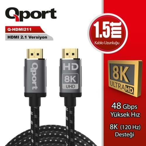 KABLO QPORT Q-HDMI211 ALTIN UÇ ÖRGÜLÜ HDMI 1.5MT