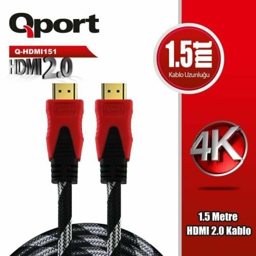 Kablo Qport Q-Hdmi151 1.5Mt 2.0V/4K/Altın Uçlu/Parazit Önleyicili Hdmi