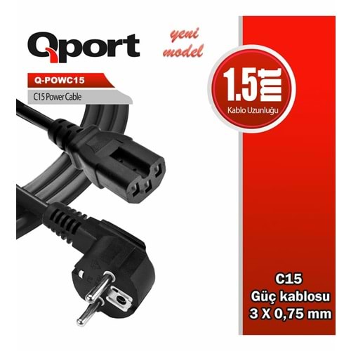 KABLO QPORT Q-POWC15 1.5M C15 POWER GUC KABLOSU