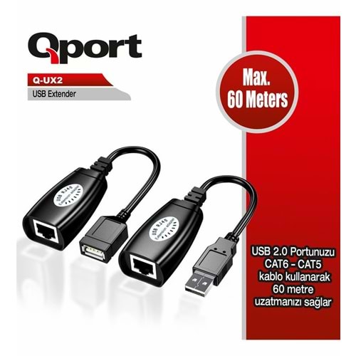 Qport Q-Ux2 60M Usb Extender 2'Li Paket