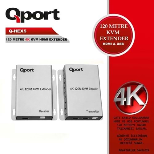 Qport Q-Hex5 Kvm Cat6 120Mt 4K Hdmi Cogaltıcı(2Li)