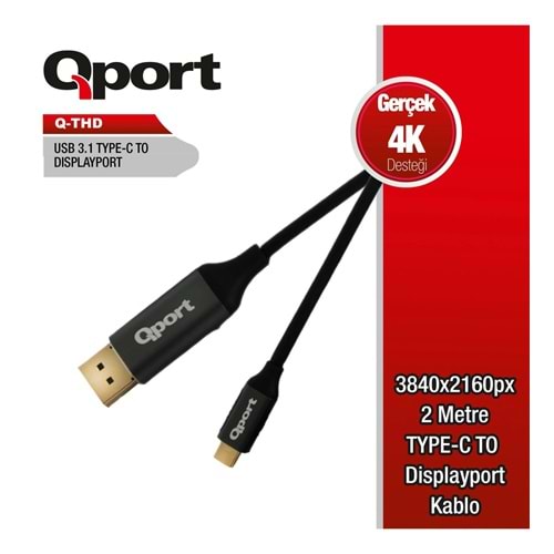 Qport Q-Thd Type-C To Display Port 4K 2Mt Cevirici Kablo