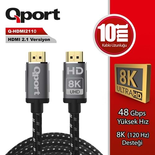 Kablo Qport Hdmi2110 10m Hdmi Altın Uçlu Örgülü Kablo