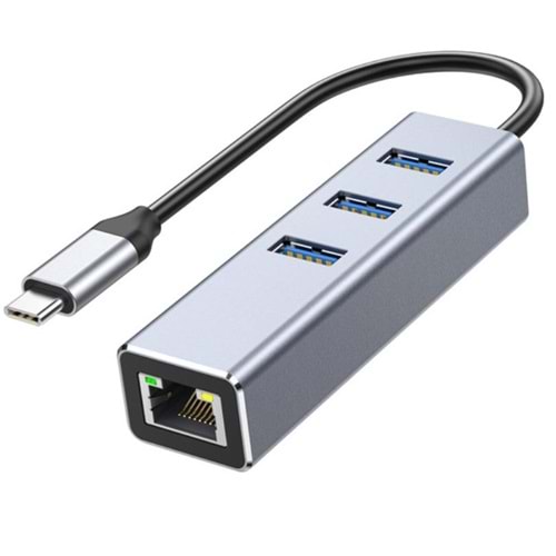 Aksesuar Type-C 3.1 to Gigabit Ethernet + 3 port USB 3.0 HUB CEVIRICI