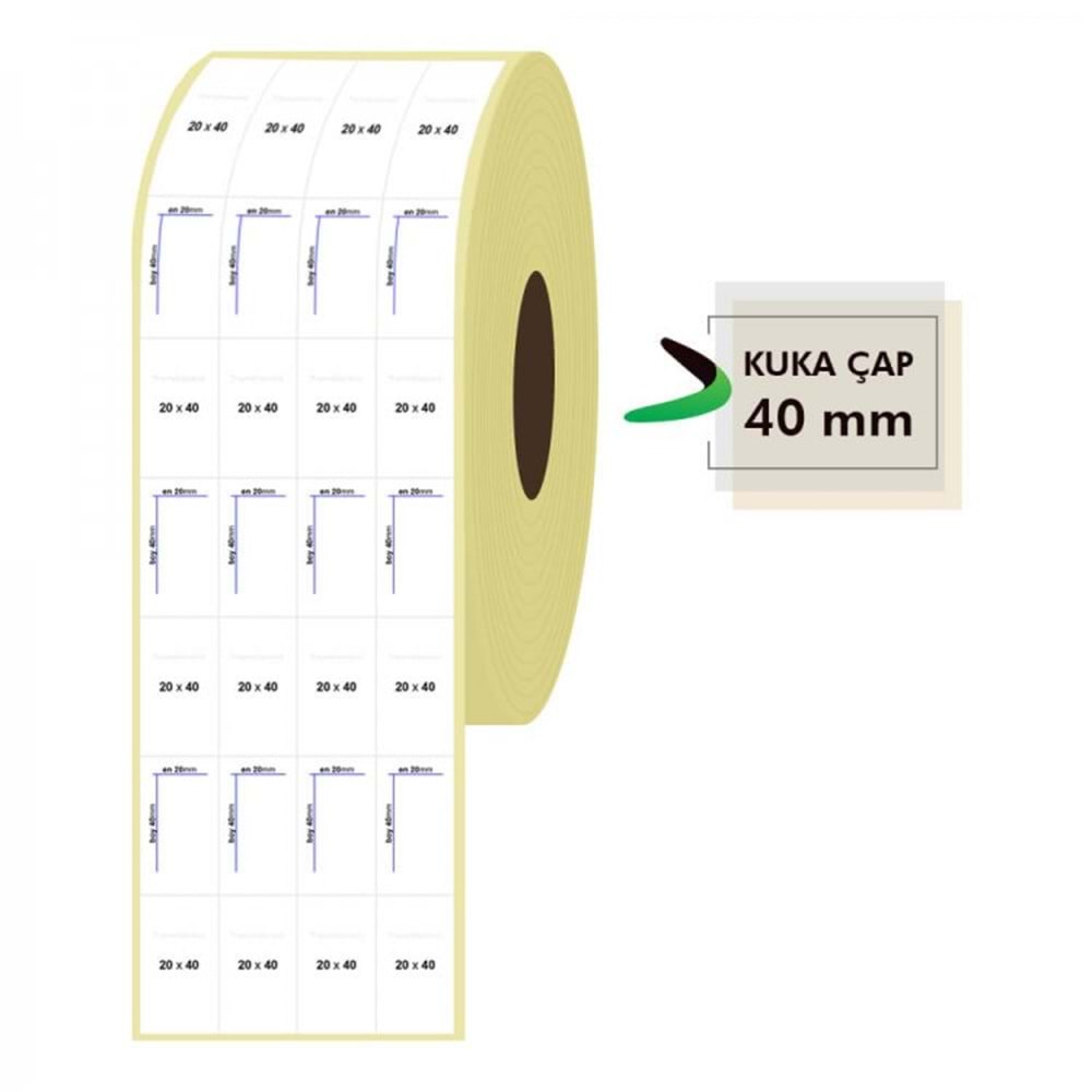 RULO KAĞIT TERMAL ETİKET 20mm X 40mm 4 SIRA 4000 ADET