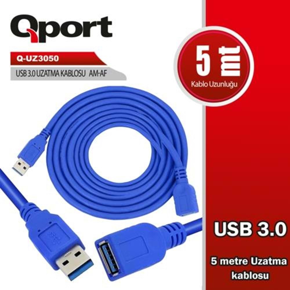 Kablo Qport Q-UZ3050 5Mt Usb 3.0 Usb Uzatma