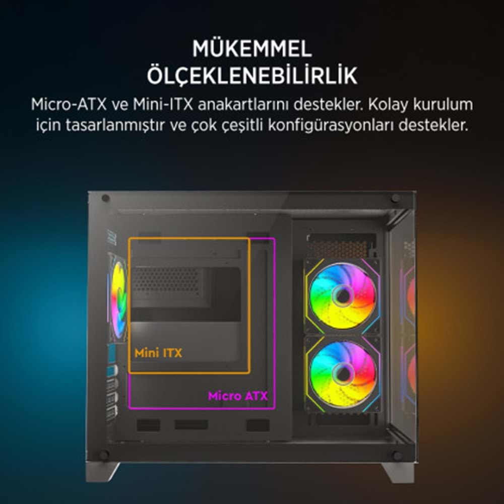 James Donkey Stark S700 3xARGB Temperli Cam 650W 80+ Bronze mATX Siyah