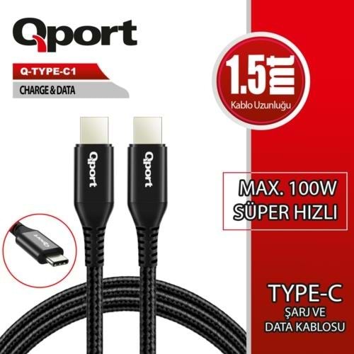 Qport Q-TYPE-C1 1,5m Type-C 100w Süper Hızlı PD Şarj ve Data Kablosu