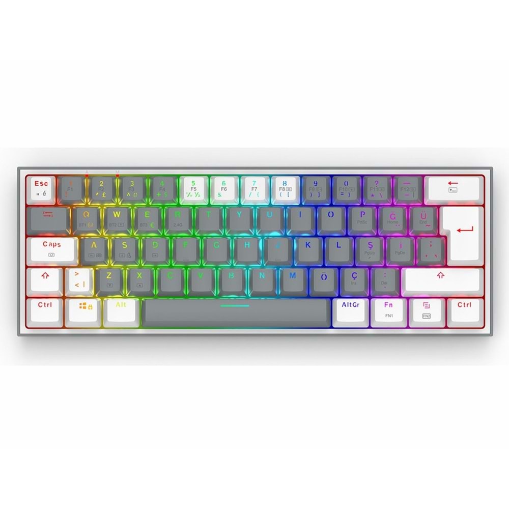 Redragon K616 Fizz Pro RGB Red Switch Kablosuz Gri / Beyaz Compact