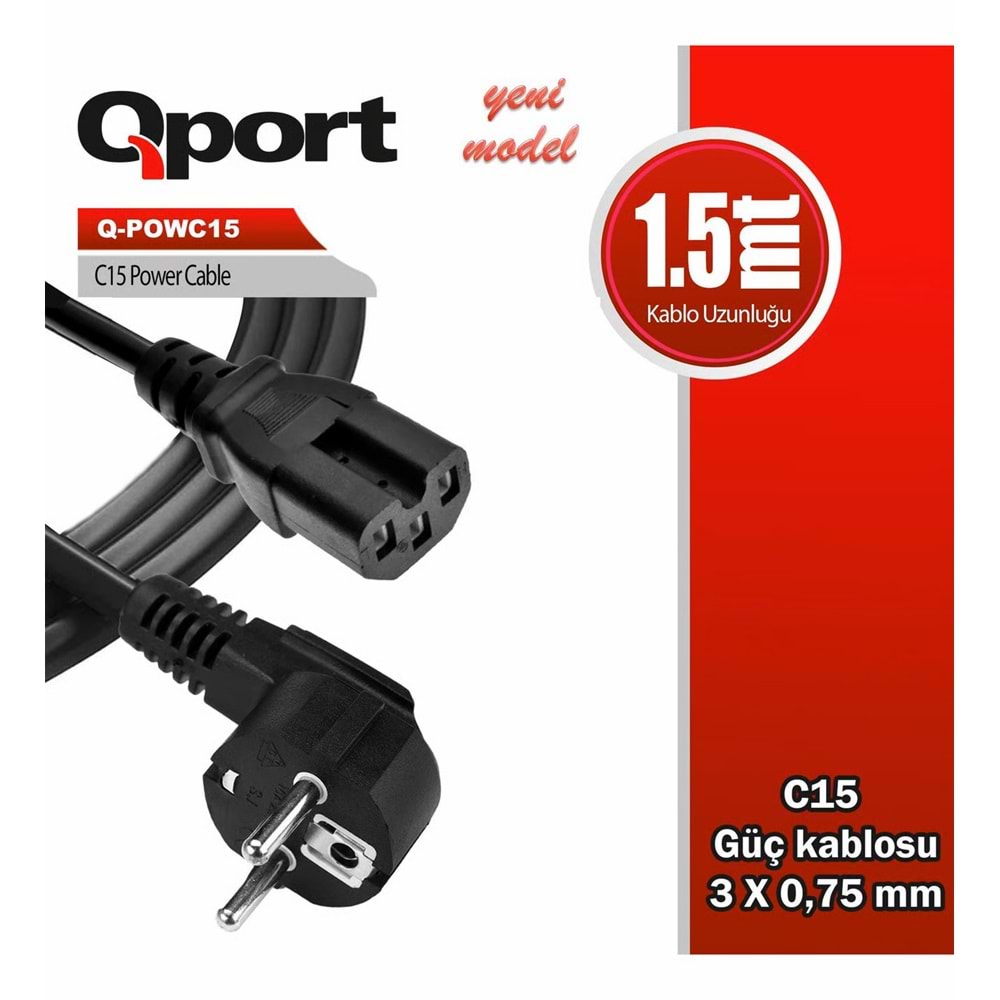 KABLO QPORT Q-POWC15 1.5M C15 POWER GUC KABLOSU
