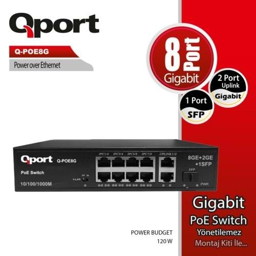 Qport Q-POE8G 8 Port 10/100/1000 2 Port 10/100/1000 Uplink 1 Port SFP