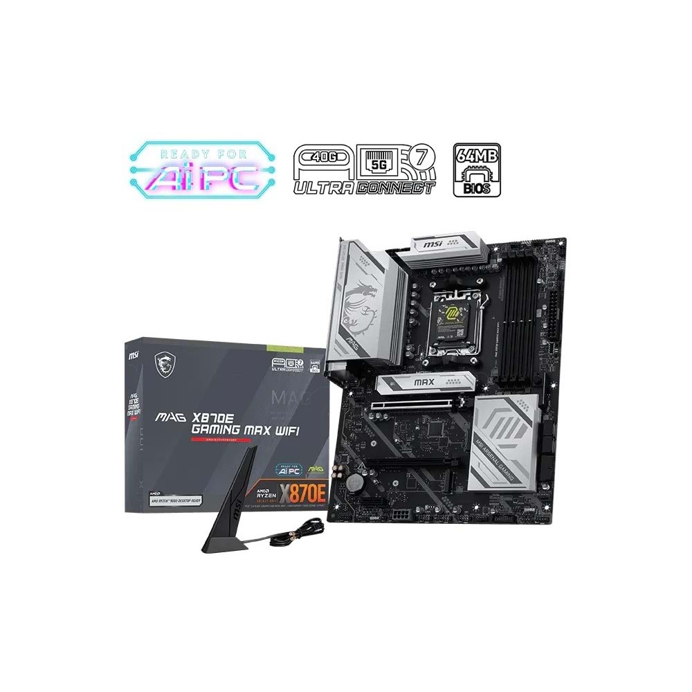 Anakart Msi X870E Gaming Max Wifi 7 Am5 Ddr5 8200(Oc)Mhz Atx
