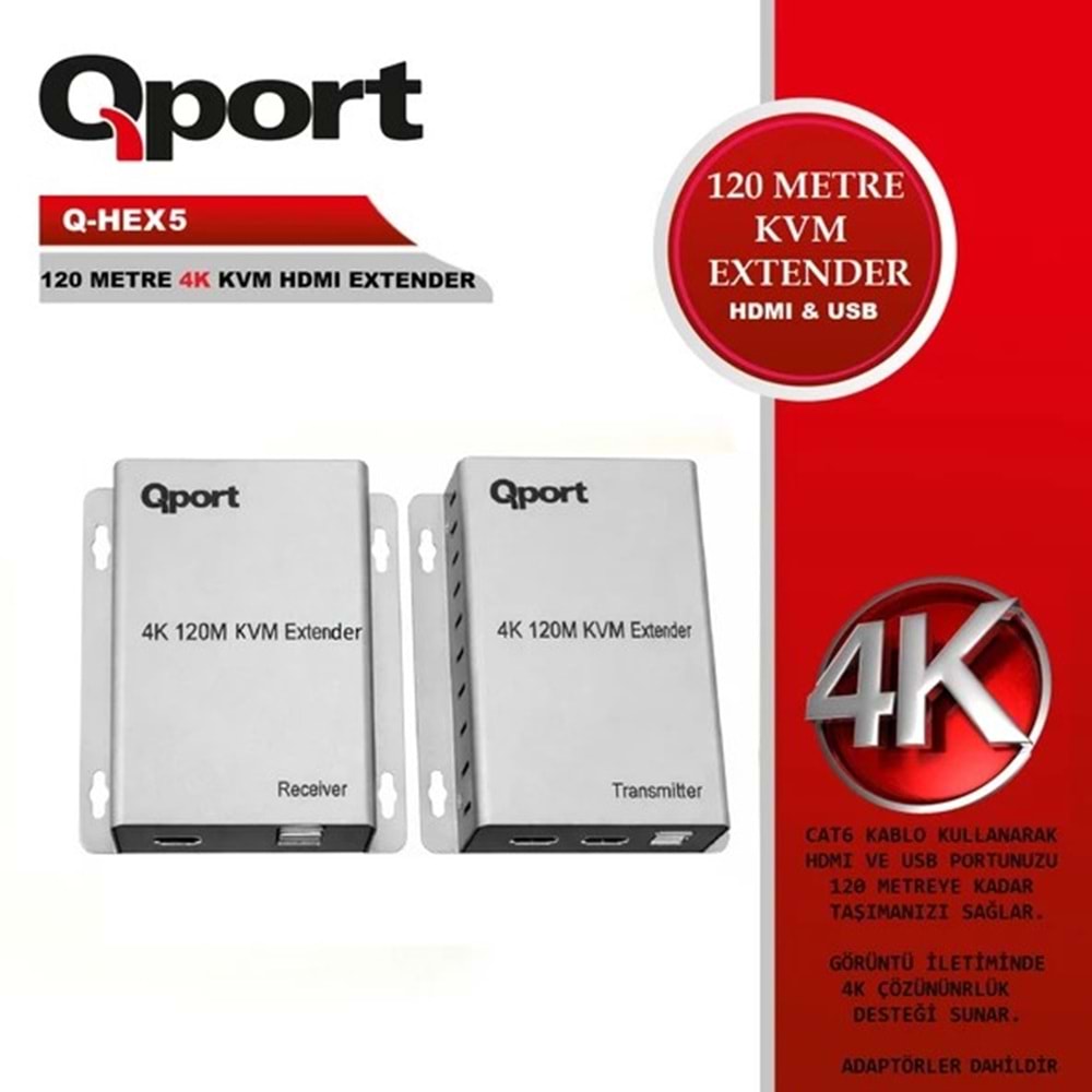 Qport Q-Hex5 Kvm Cat6 120Mt 4K Hdmi Cogaltıcı(2Li)