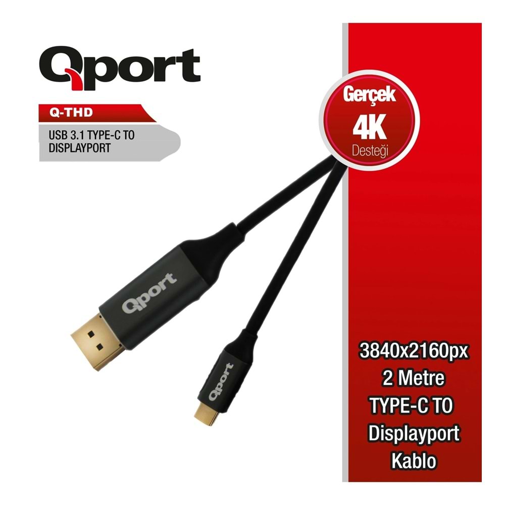 Qport Q-Thd Type-C To Display Port 4K 2Mt Cevirici Kablo