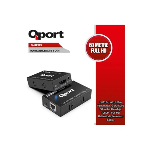 Qport Q-HEX3 60mt Hdmi Extender CAT5-6 2li Paket