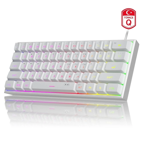 Klavye MageGee TS91 61 Tuş RGB Kablolu Beyaz Membran Türkçe Q Gaming
