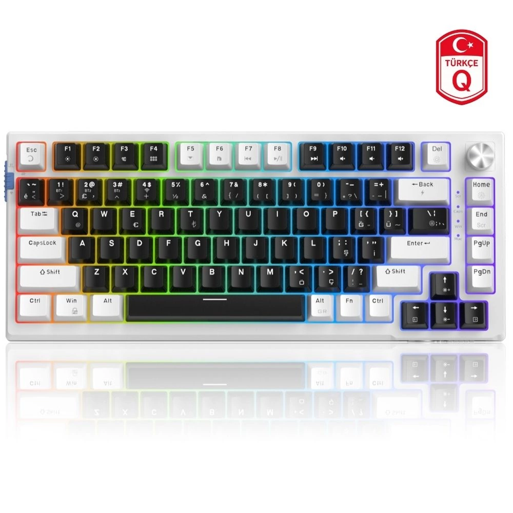 MageGee SKY81 83 Tuş Kablosuz RGB Hot-Swap Mekanik Gasket Siyah-Beyaz