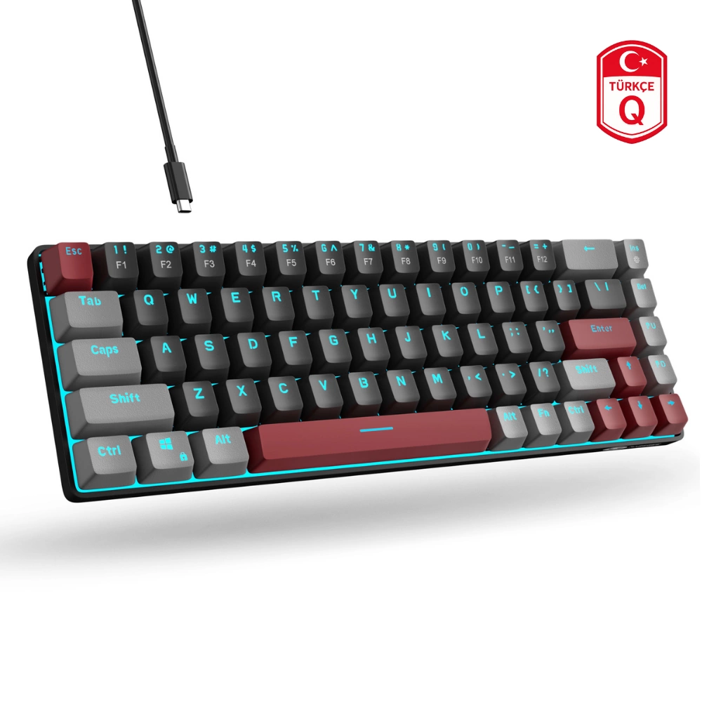 MageGee MK-BOX 68 Tuş Kablolu Mekanik Red Switch Türkçe Q Gri-Siyah